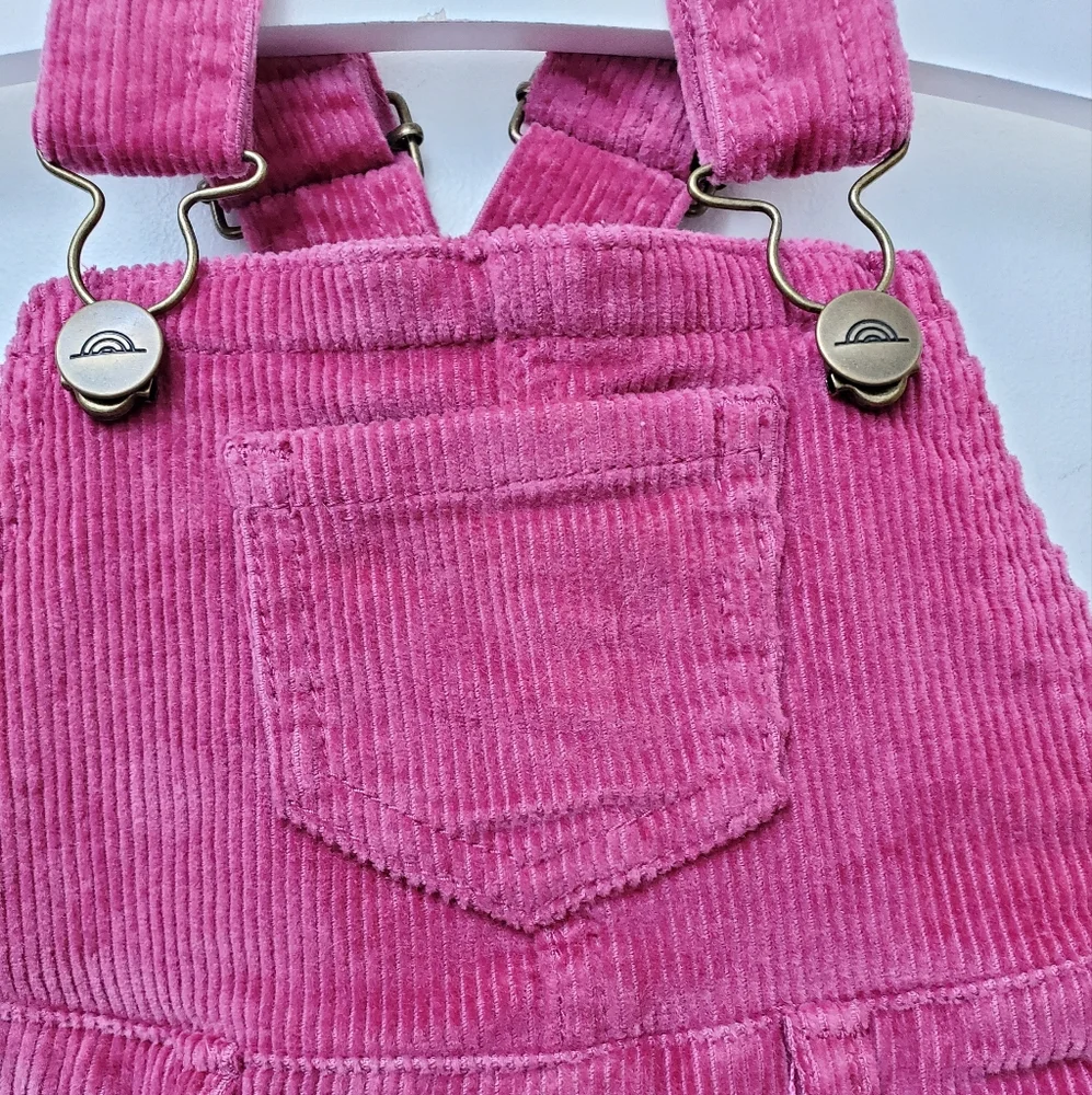 Jamie Kay Pink Rose Overall Corduroy Dress Pockets Size 6-12 mos